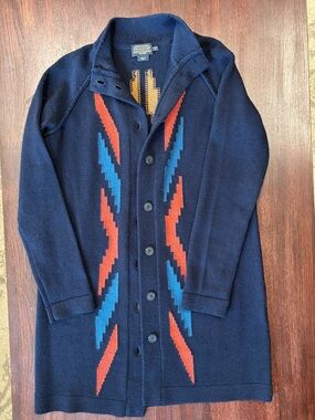 Pendleton Long Shawl-Collar Cardigan 100% Wool Geometric Pattern